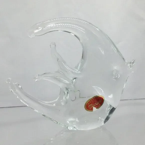 Murano Art Glass Angel Fish Sculpture Crystal Clear Glass - Picture 1 of 5